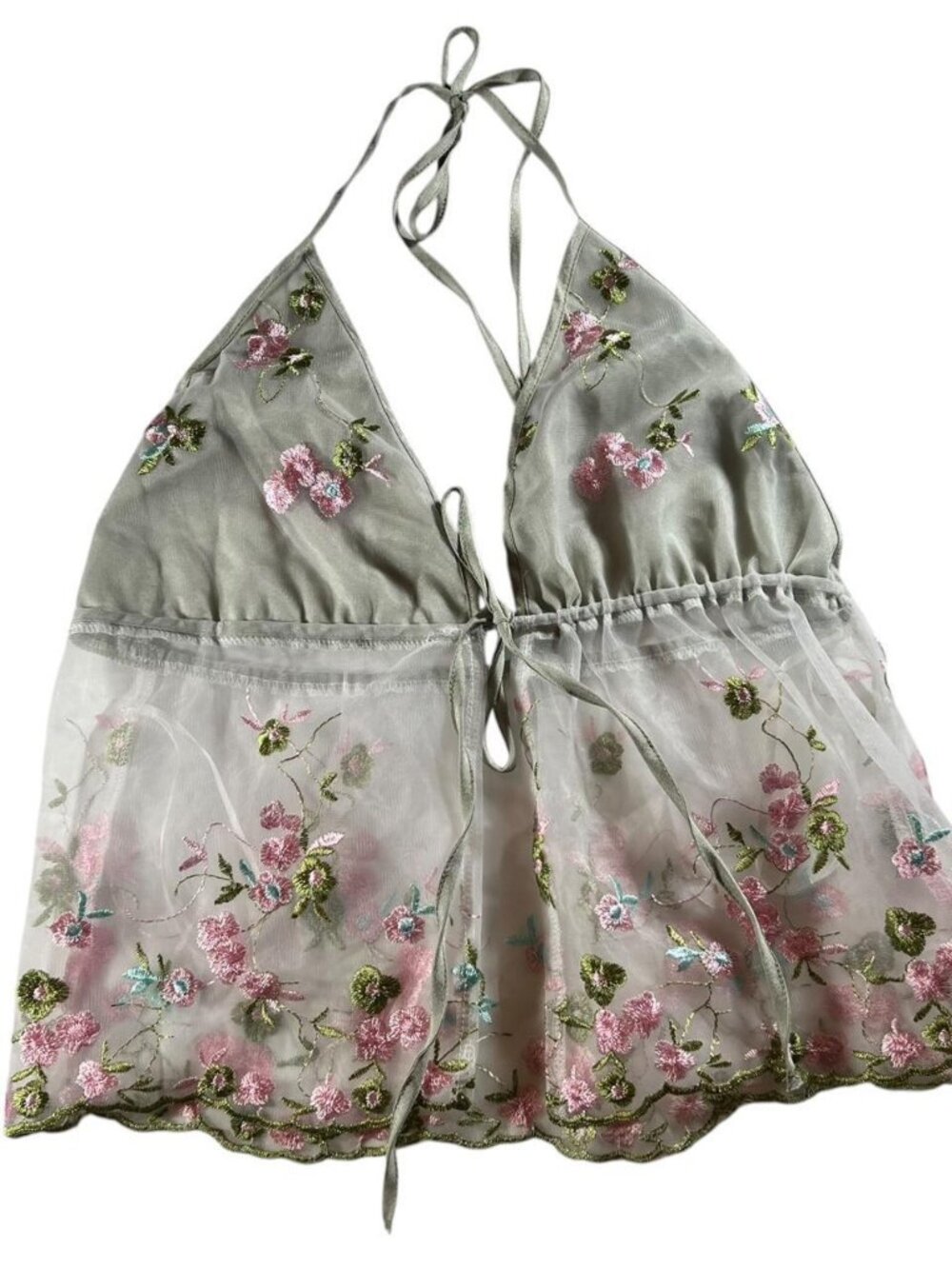 Fairycore Sheer Floral Embroidered Halter Top